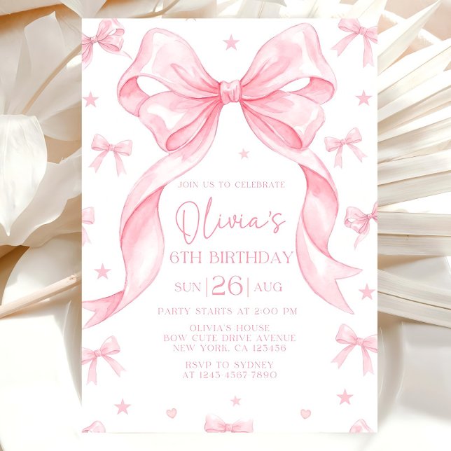 Invitation Pink Bow Birthday Invitation, Girl Pink Birthday  (Créateur téléchargé)