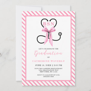 Invitation Pink Bow BSN Nurse Graduation Party