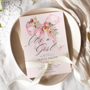 Invitation Pink Bow c'est une fille Baby shower floral