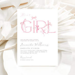 Invitation Pink Bow C'est une fille Baby shower moderne