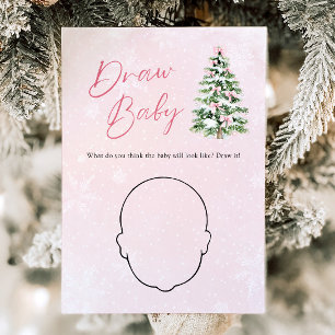 Invitation Pink Bow Christmas Tree Baby shower Draw Baby Jeu