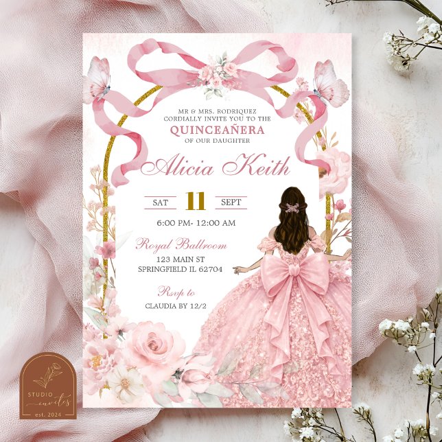 Invitation Pink Bow Coquette Butterfly Quinceanera Invita (Créateur téléchargé)