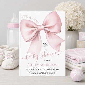 Invitation Pink Bow Coquette It's a Girl Baby Shower