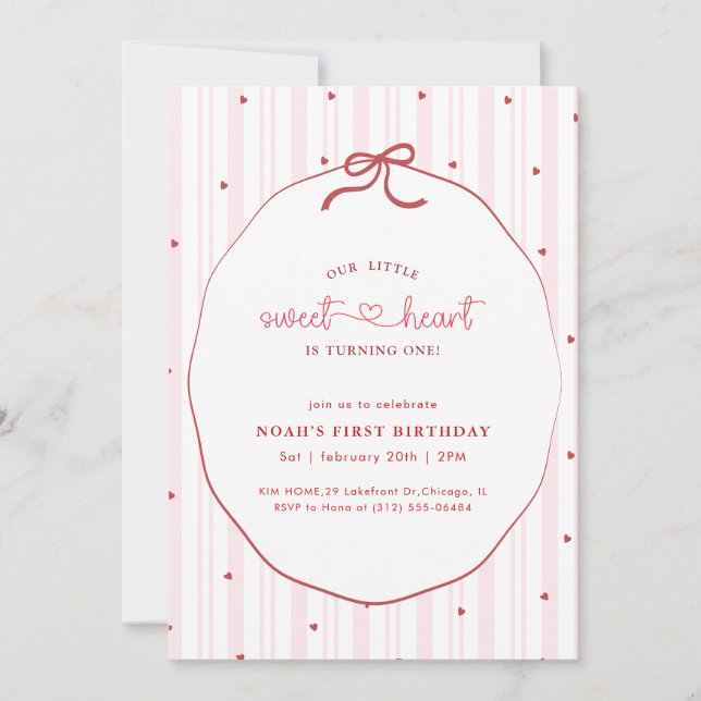 Invitation Pink Bow Coquette Little Sweetheart 1st Birthday (Devant)