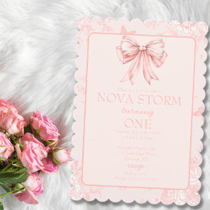 Invitation Pink Bow Coquette Whimsy Toile Jalon Anniversaire