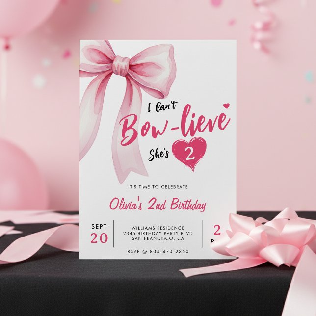 Invitation Pink Bow Cute Girls Birthday Party (Pink Bow Cute Girls Birthday Party Invitation
)