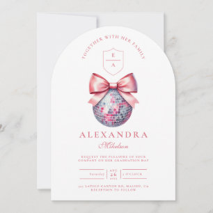 Invitation Pink Bow Disco Ball Party