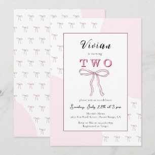 Invitation Pink Bow Doodle Girl 2e anniversaire