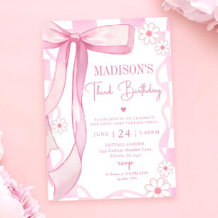 Invitation Pink Bow Elegant 3e anniversaire