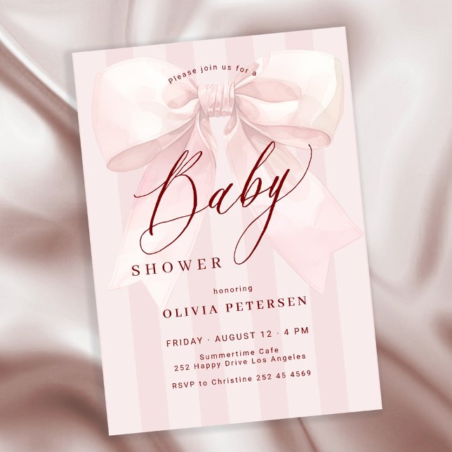 Invitation Pink bow elegant girl baby shower (Créateur téléchargé)