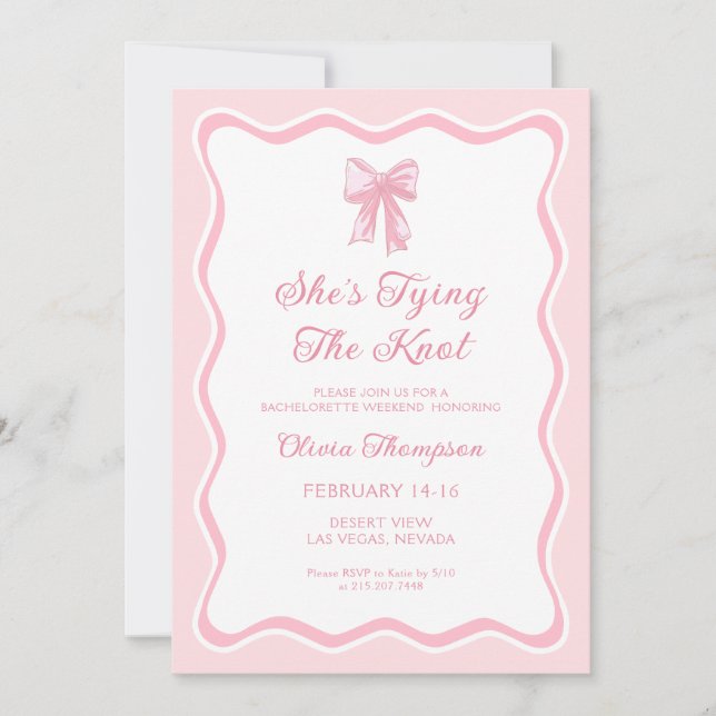 Invitation Pink Bow Elle noue la Bachelorette Party Knot (Devant)