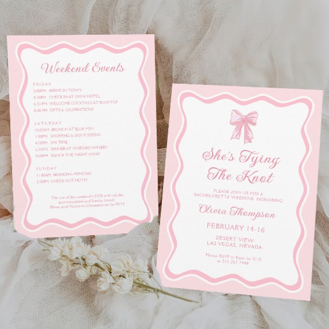 Invitation Pink Bow Elle noue la Bachelorette Party Knot (Créateur téléchargé)