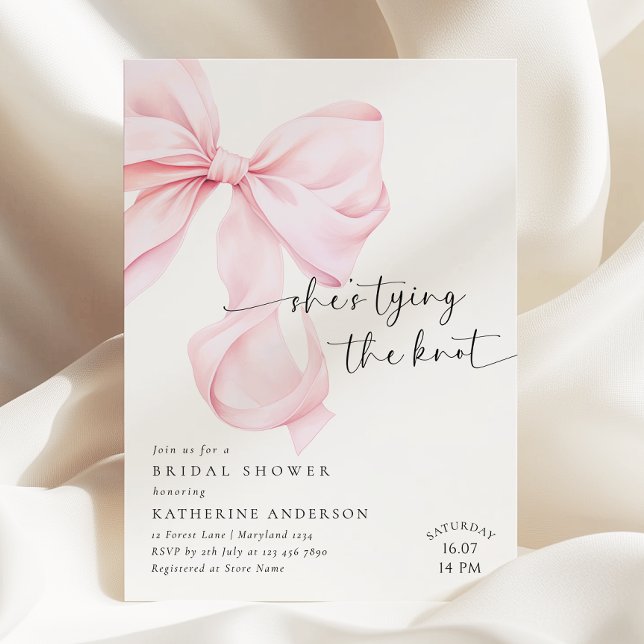Invitation Pink Bow Elle Tying The Knot Fête des mariées (Créateur téléchargé)