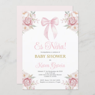 Invitation Pink Bow Espagnol Baby shower fille