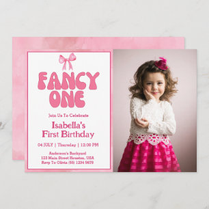 Invitation Pink Bow Fancy One Coquette Girl 1er anniversaire