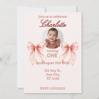 Invitation Pink Bow First Birthday!