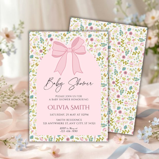 Invitation Pink Bow Floral Baby Shower (Créateur téléchargé)