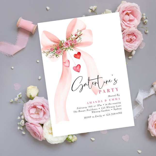 Invitation Pink bow floral hearts gal pals Valentine's  (Créateur téléchargé)