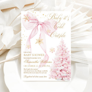 Invitation Pink Bow Froid Dehors Baby Girl Douche