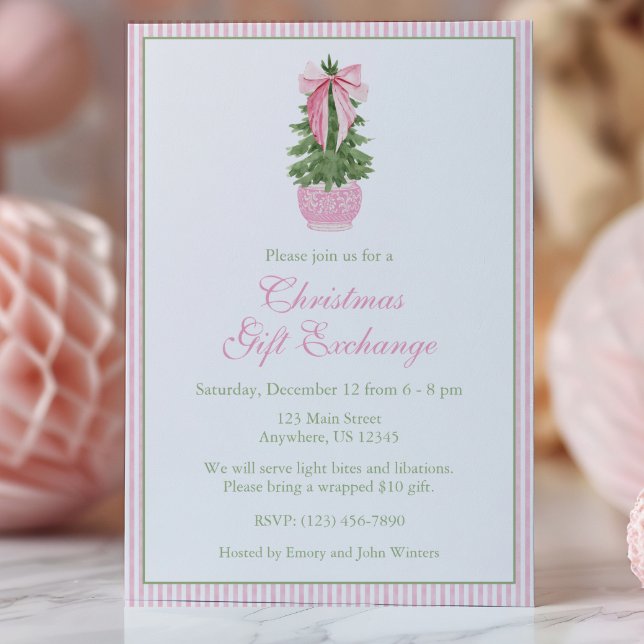 Invitation Pink Bow Ginger Jar Christmas Tree Party (Créateur téléchargé)