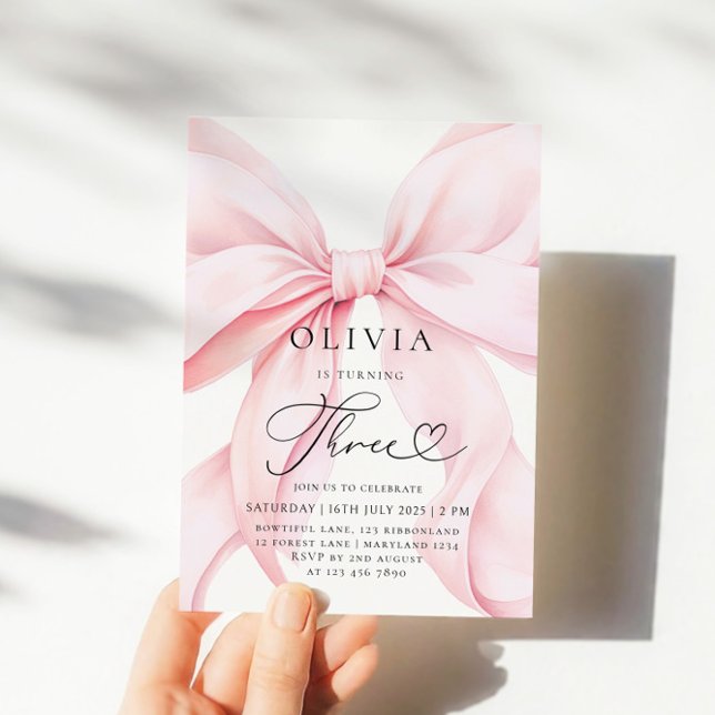 Invitation Pink Bow Girl 3e anniversaire (Créateur téléchargé)