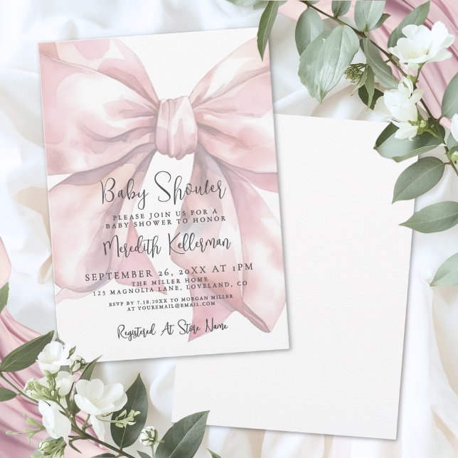 Invitation Pink Bow Girl Baby Shower (Pink Bow Girl Baby Shower Invitation)