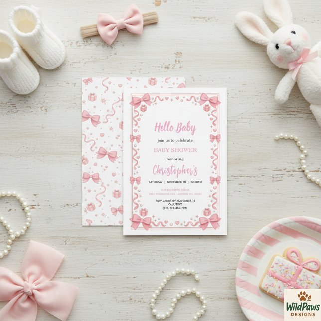 Invitation Pink Bow Girl Baby Shower – Cute & Fun Party (Pink Bow Girl Baby Shower – Cute & Fun Party Invitation
)