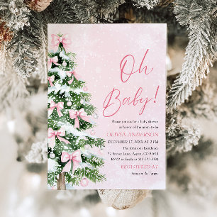 Invitation Pink Bow Girl Christmas Tree Oh Baby Baby shower
