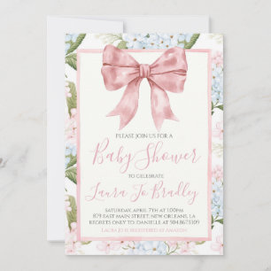 Invitation Pink Bow Girl Preppy Baby shower Sud