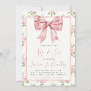 Invitation Pink Bow Girl Preppy Southern Sip & Voir