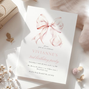 Invitation Pink Bow Girl Troisième anniversaire