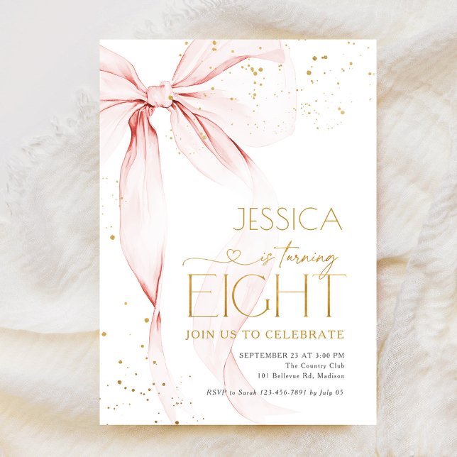 Invitation Pink Bow Girls 8th Birthday  (Créateur téléchargé)