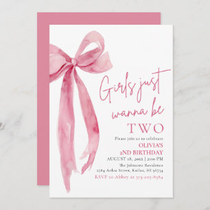 Invitation Pink Bow Girls Veut Juste Être Deux 2e Anniversair