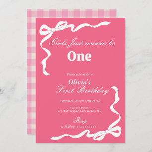 Invitation Pink Bow Girls Veut Juste Être Un 1Er Anniversaire