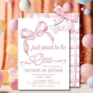 Invitation Pink Bow Girls veut juste être un anniversaire