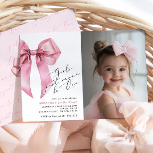 Invitation Pink Bow Girls veut juste être un anniversaire de
