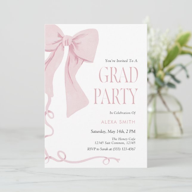 Invitation Pink Bow Graduation Coquette Aesthetic  (Debout devant)