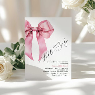 Invitation Pink Bow Hello Baby Girl Baby shower