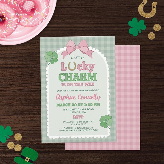 Invitation Pink Bow Horseshoe Lucky Charm Girl Baby Shower (Créateur téléchargé)
