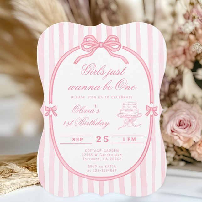 Invitation Pink Bow Just Wanna be One First Birthday (Créateur téléchargé)