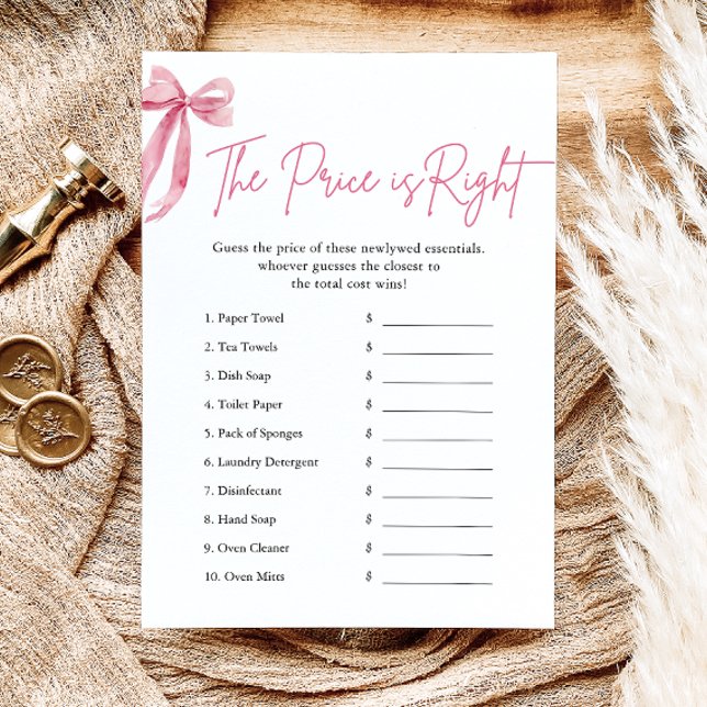 Invitation Pink Bow Le prix est la bonne Fête des mariées Jeu (Pink Bow The Price is Right Bridal Shower Game)