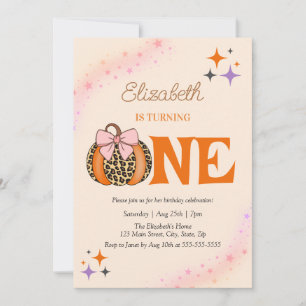 Invitation Pink Bow Leopard Citrouille fille 1er anniversaire