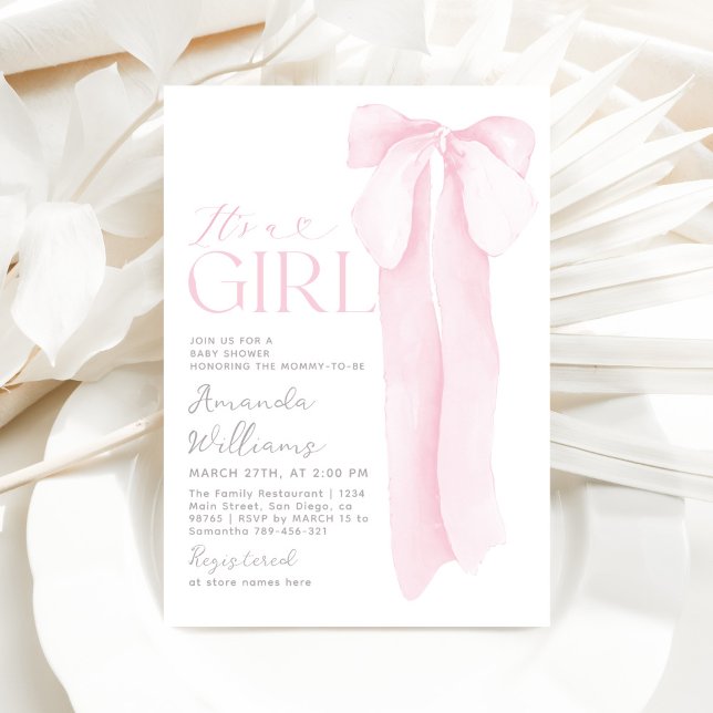 Invitation Pink Bow Minimalist C'est un Baby shower de fille (Créateur téléchargé)
