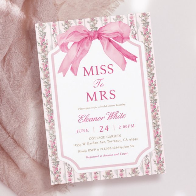 Invitation Pink Bow Miss À Mme Fête des mariées (Créateur téléchargé)
