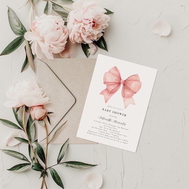 Invitation Pink Bow moderne Coquette Baby shower fille (Créateur téléchargé)