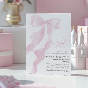 Invitation Pink Bow moderne Élégant Baby shower fille