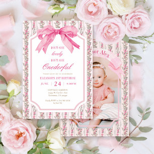 Invitation Pink Bow n'est pas elle magnifique fille 1er anniv