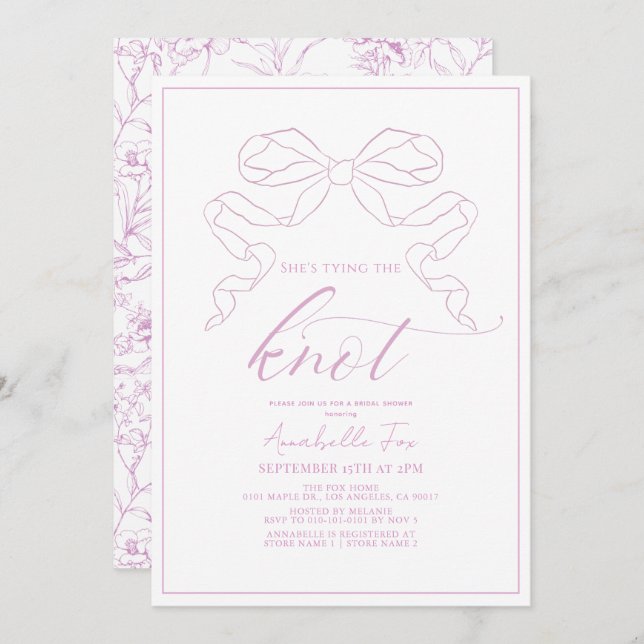 Invitation Pink Bow nouer la Fête des mariées de noeud (Devant / Derrière)