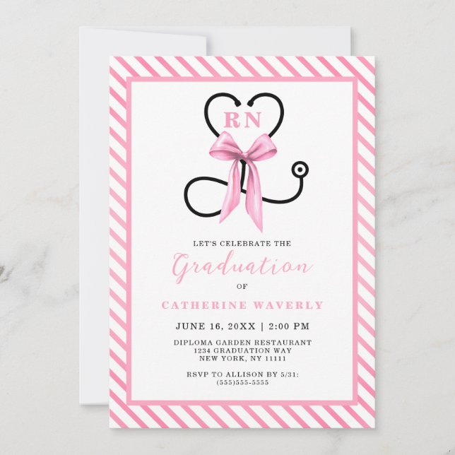 Invitation Pink Bow Nursing School Graduation Party (Devant)