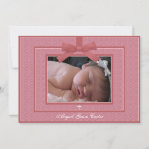 Invitation Pink Bow Pink Baby Girl Photo Christening